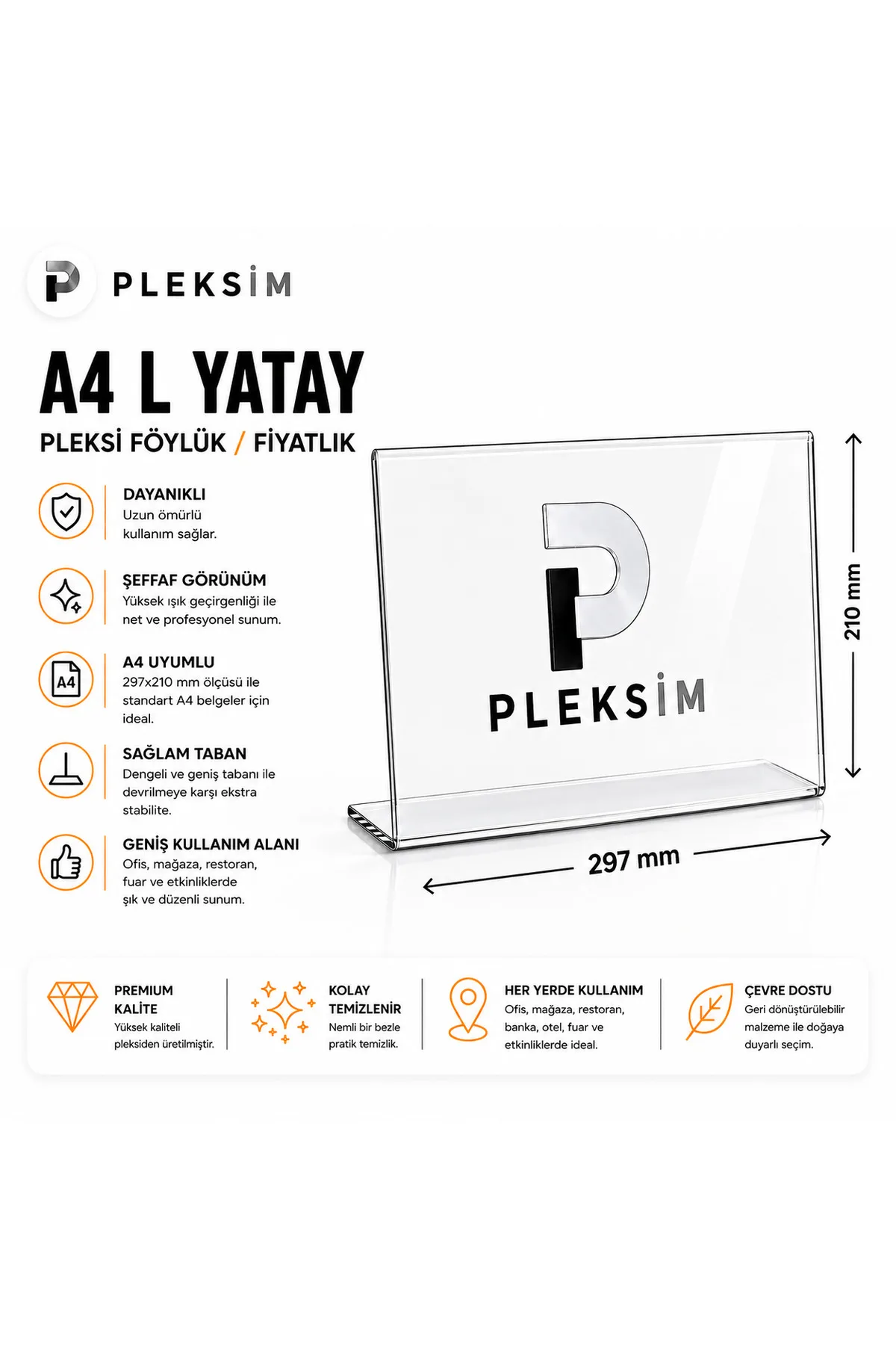 10 Adet A4 L Tipi Yatay 21X30 Cm Şeffaf Pleksi Föylük Resimlik Stand Üstü Sergileme Etiketlik Fiyatlik - Görsel 1