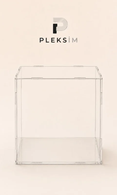 15x15x15 cm Saat Sergileme Kutusu Şeffaf Pleksi Akrilik Display Box Koleksiyon Vitrini Şeffaf Taban