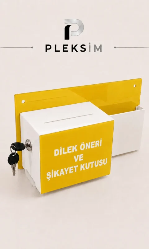Kilitli Dilek ve Öneri Kutusu Pleksi Duvar Tipi Şikayet ve Talep Kutusu Sarı
