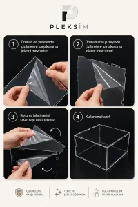 30x20x15 cm Dikdörtgen Koleksiyon Sergileme Kutusu Şeffaf Pleksi Akrilik Display Box Toz Korumalı Mat Siyah Taban