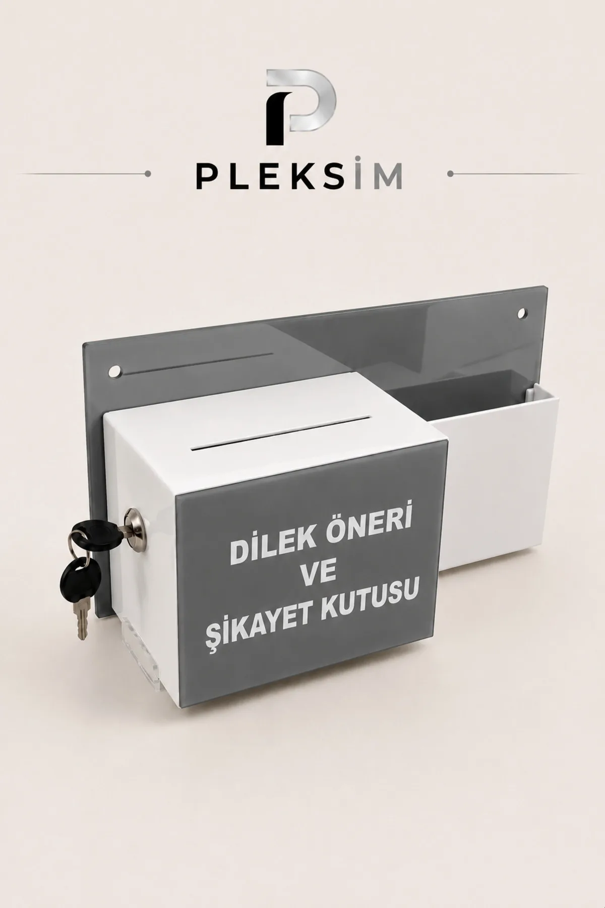 ulusoypleksi Kilitli Dilek ve Öneri Kutusu Pleksi Duvar Tipi Şikayet ve Talep Kutusu Gri Antrasit