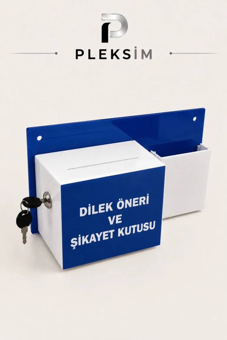 ulusoypleksi Kilitli Dilek ve Öneri Kutusu Pleksi Duvar Tipi Şikayet ve Talep Kutusu Mavi