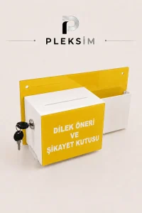 ulusoypleksi Kilitli Dilek ve Öneri Kutusu Pleksi Duvar Tipi Şikayet ve Talep Kutusu Sarı