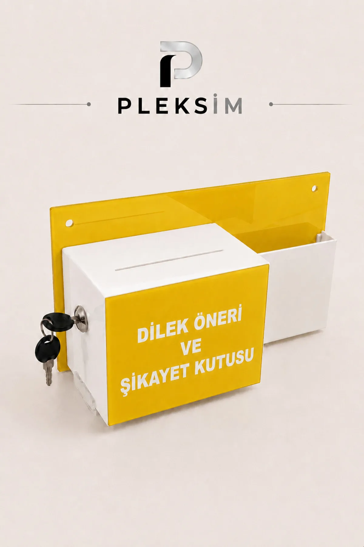 ulusoypleksi Kilitli Dilek ve Öneri Kutusu Pleksi Duvar Tipi Şikayet ve Talep Kutusu Sarı
