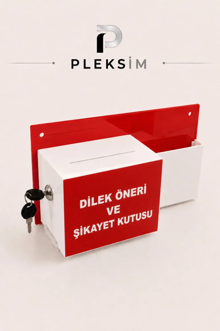 ulusoypleksi Kilitli Dilek ve Öneri Kutusu Pleksi Duvar Tipi Şikayet ve Talep Kutusu Kırmızı