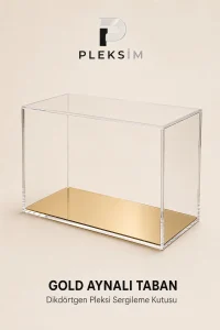 30x15x10 cm Dikdörtgen Takı Sergileme Kutusu Şeffaf Pleksi Akrilik Display Box Mücevher Vitrini Gold Aynalı Taban