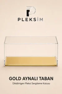 30x15x10 cm Dikdörtgen Takı Sergileme Kutusu Şeffaf Pleksi Akrilik Display Box Mücevher Vitrini Gold Aynalı Taban