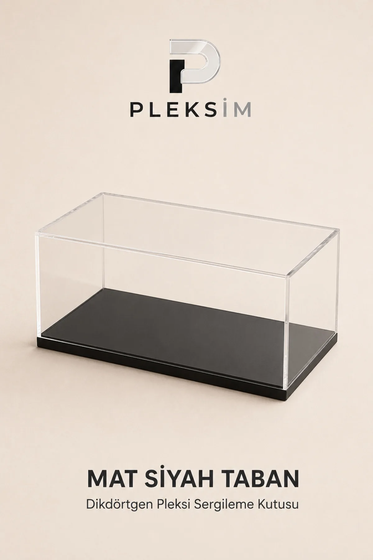 30x20x15 cm Dikdörtgen Koleksiyon Sergileme Kutusu Şeffaf Pleksi Akrilik Display Box Toz Korumalı Mat Siyah Taban