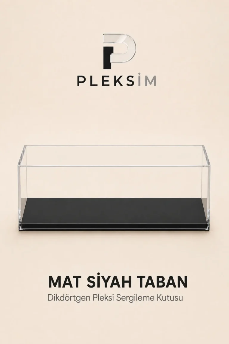 25x20x15 cm Dikdörtgen Ürün Sunum Kutusu Şeffaf Pleksi Akrilik Display Box Premium Sergileme Mat Siyah Taban