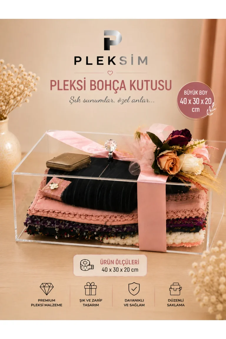 Büyük Boy Pleksi Bohça Kutusu 40X30X20 Cm Şeffaf Çeyiz Ve Nişan Kutusu Tekli