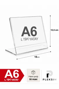 50 Adet A6 L Tipi Yatay 10,5X15 Cm Şeffaf Pleksi Föylük Resimlik Stand Üstü Sergileme Etiketlik Fiyatlik Premium Ürün
