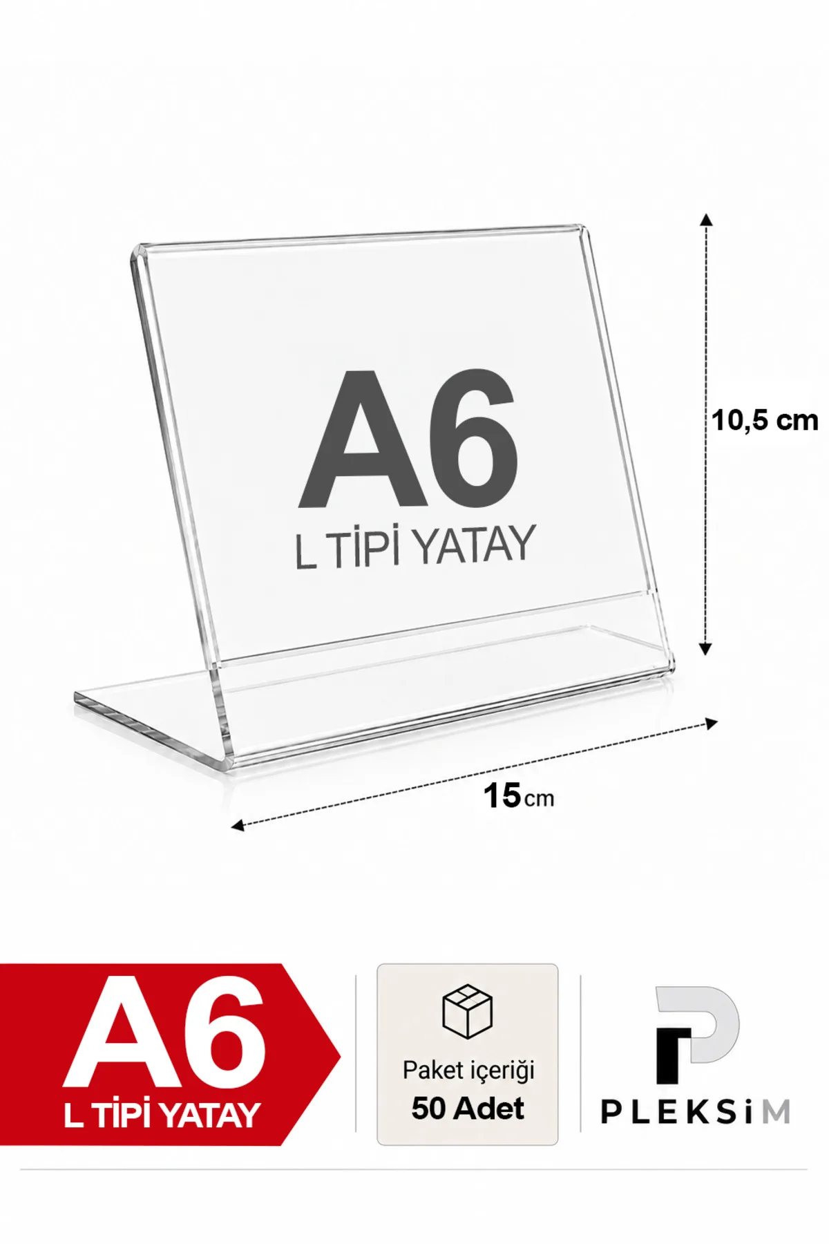 50 Adet A6 L Tipi Yatay 10,5X15 Cm Şeffaf Pleksi Föylük Resimlik Stand Üstü Sergileme Etiketlik Fiyatlik Premium Ürün