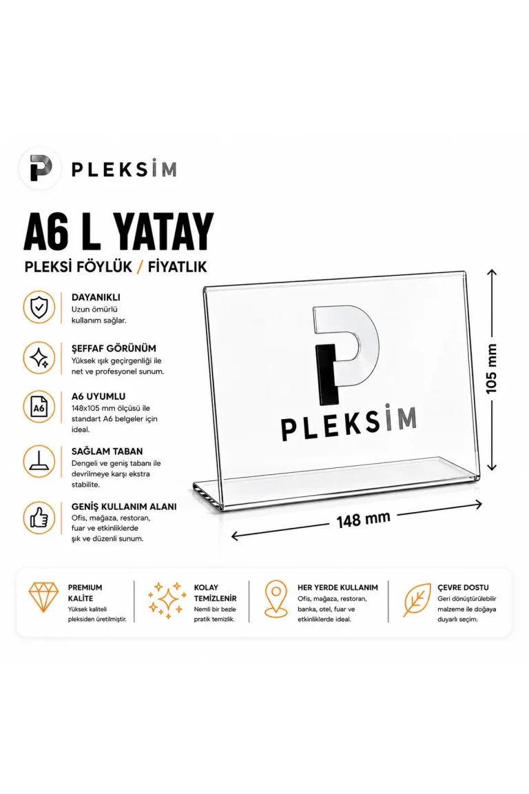 50 Adet A6 L Tipi Yatay 10,5X15 Cm Şeffaf Pleksi Föylük Resimlik Stand Üstü Sergileme Etiketlik Fiyatlik Premium Ürün