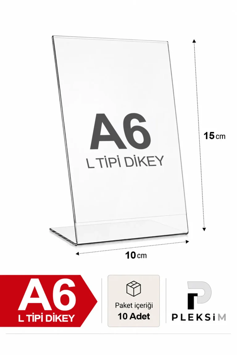 10 Adet A6 L Tipi Dikey 10,5X15 Cm Şeffaf Pleksi Föylük Resimlik Stand Üstü Sergileme Etiketlik Fiyatlik Premium Ürün